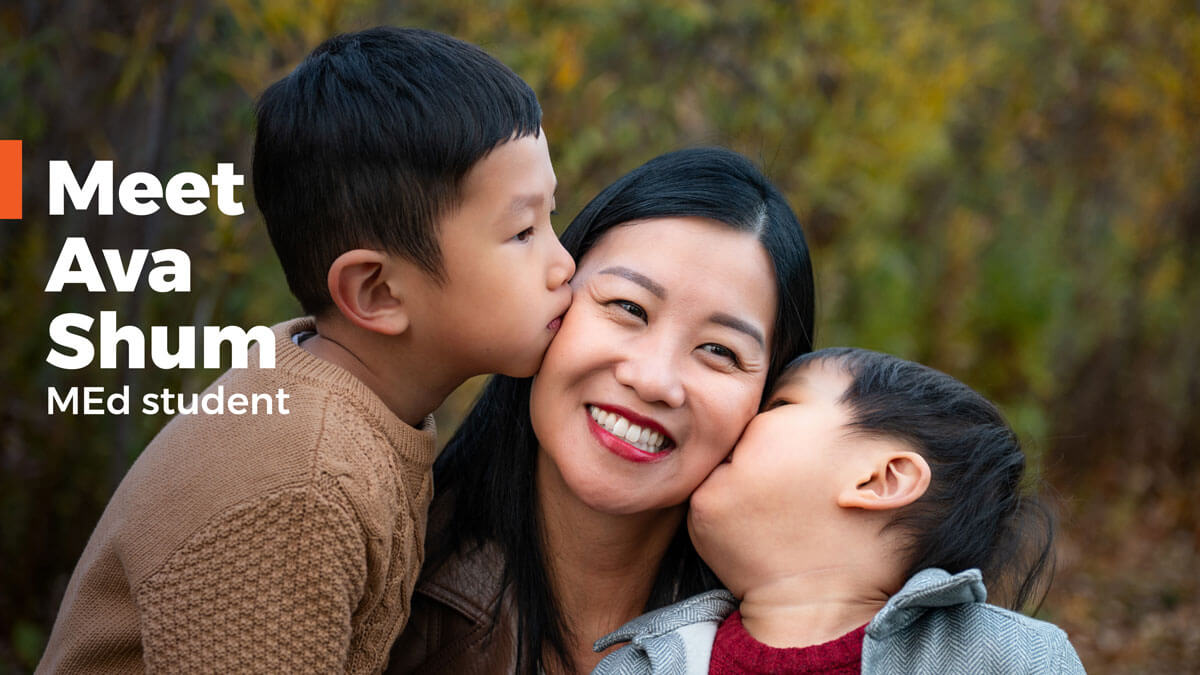 Ava Shum hugging her two kids