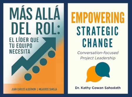 Collage of two book covers-Mas Alla Del Rol and Empowering Strategic Change